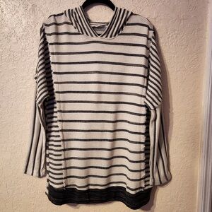 Soft Surroundings Black and White Striped V-Neck Sweater